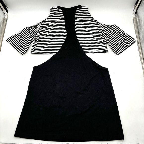 Ragged Priest Black White Striped Cold Shoulder Crop Top Cut Out Bodycon Dress S - Picture 9 of 10